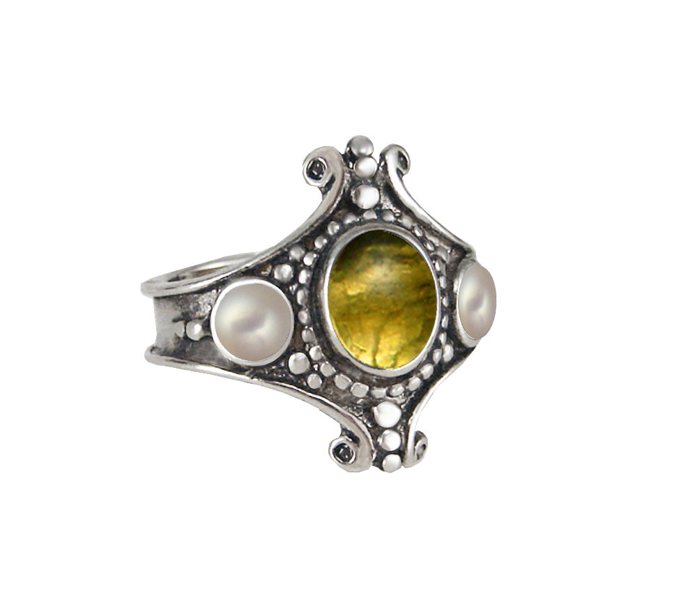 Sterling Silver Imperial Ring With Citrine And Cultured Freshwater Pearl Size 9
